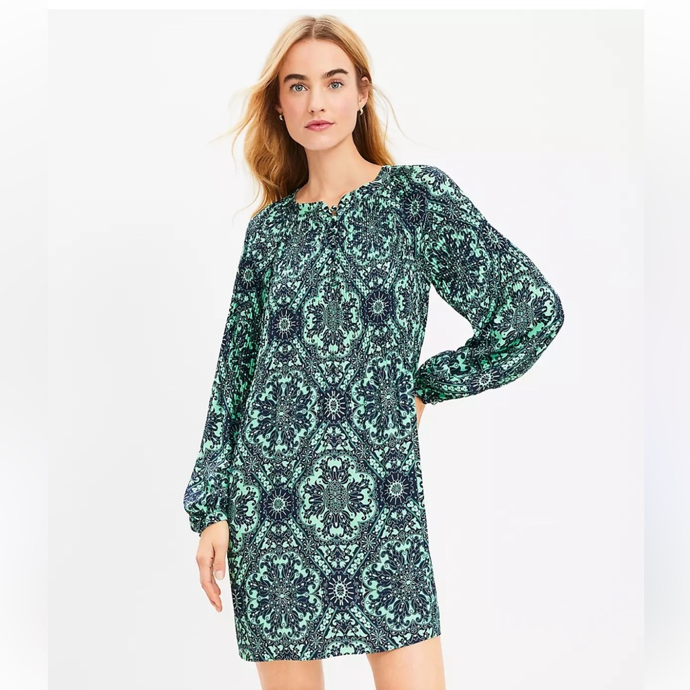 Loft Green Patterned Swing Dress